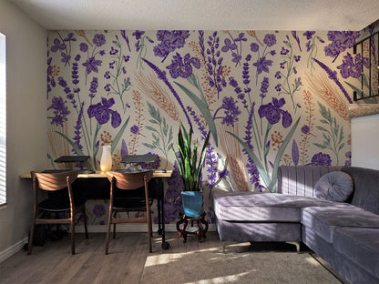 Wheat and Lavender Wallpaper Mural for the Decoration of the Living Room