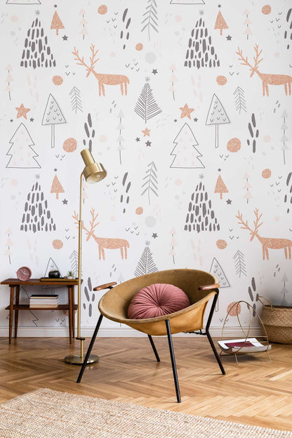 Cute Cartoon Whimsical Deer Custom Mural Design