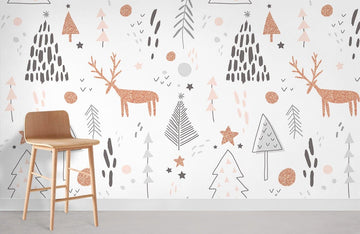 Whimsical Forest & Deer Kids Mural Wallpaper