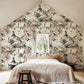 Wall mural paper for bedrooms, with flowers in white and neutral tones