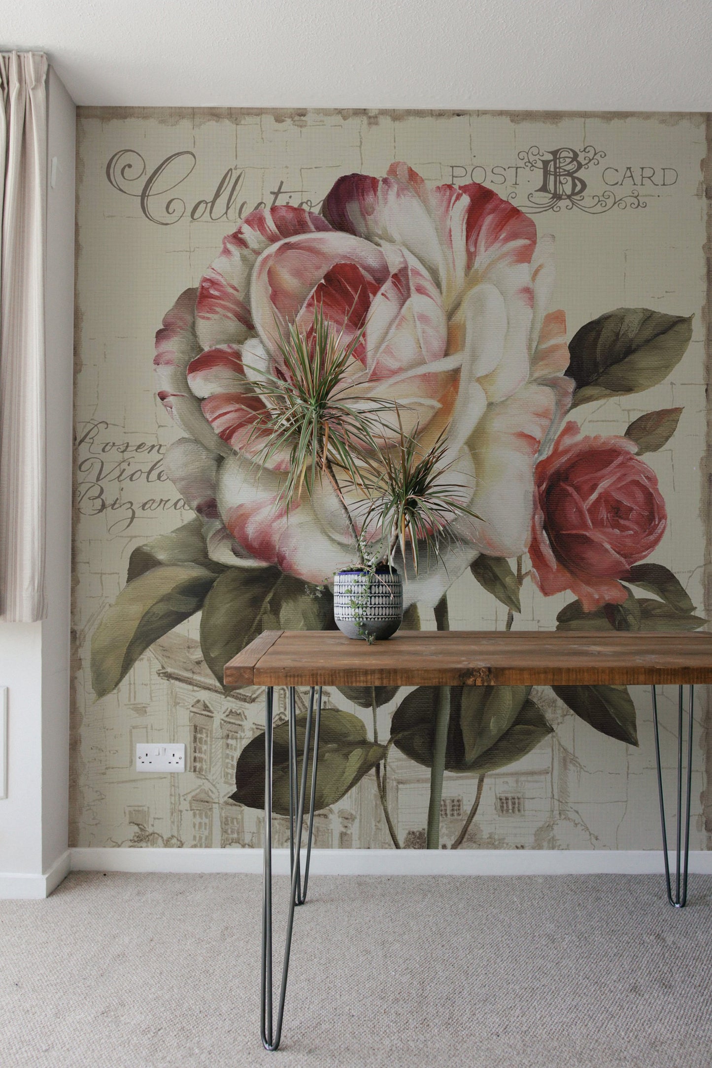 Vintage Floral Rose Elegant Mural Wallpaper