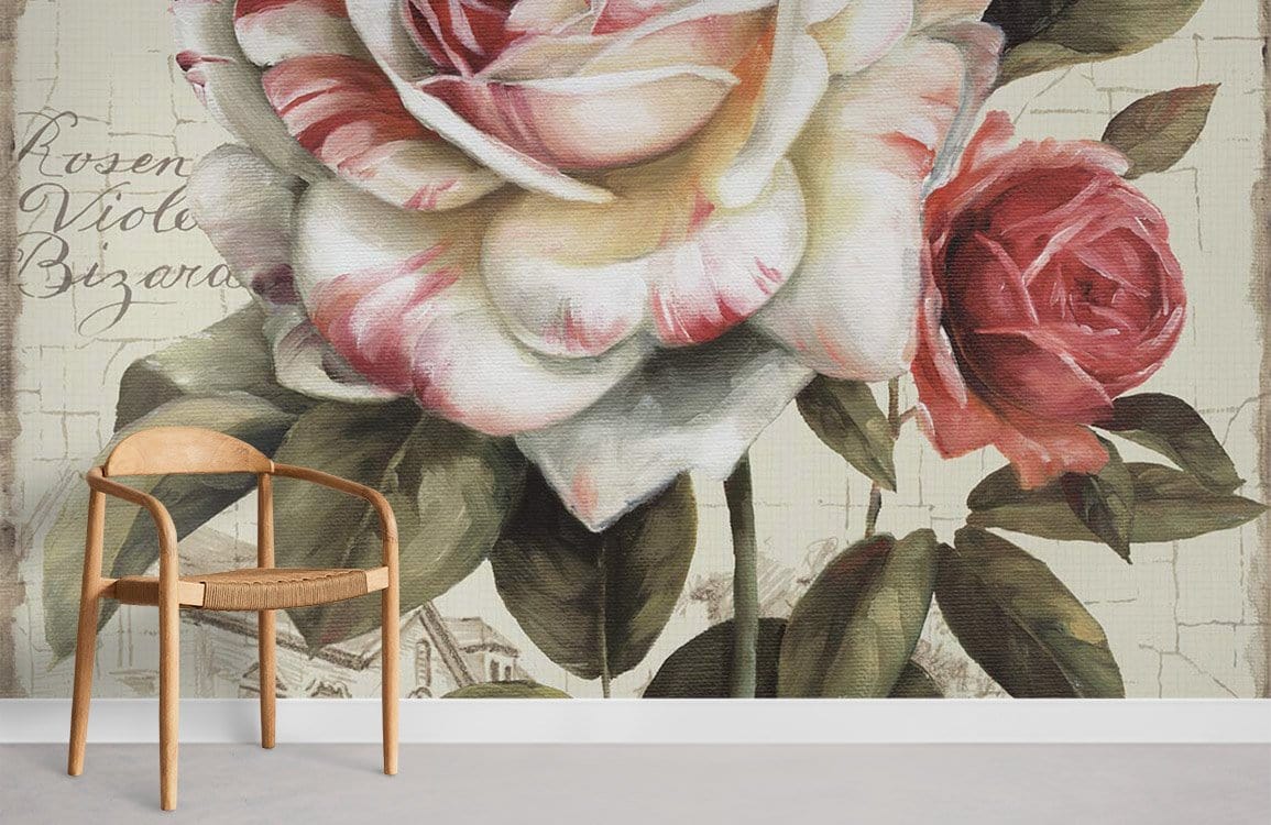 Vintage Floral Rose Elegant Mural Wallpaper in living room