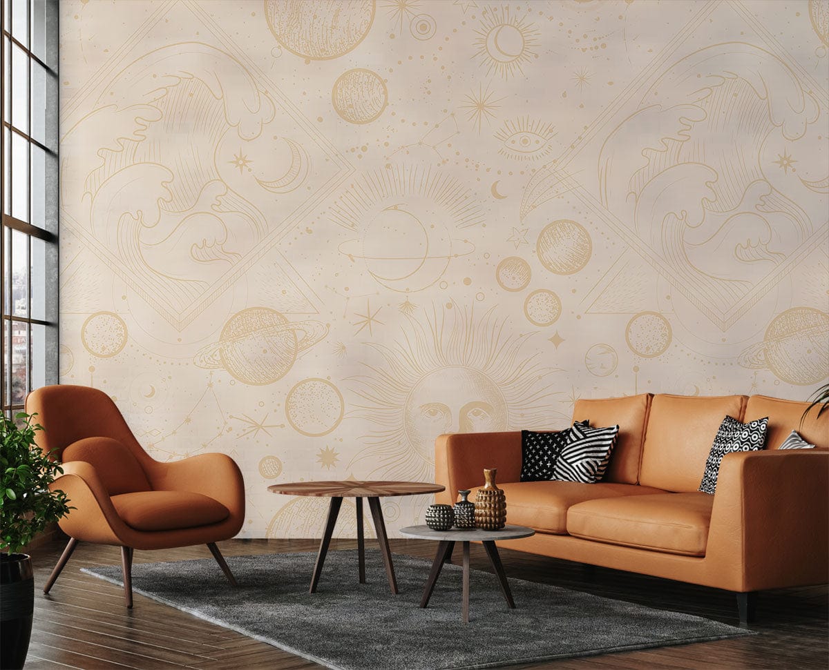 White Astrology & Sun Wall Mural Home Interior Decor