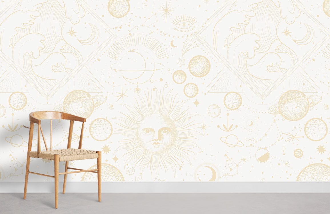 White Astrology & Sun Wall Murals Room Decoration Idea