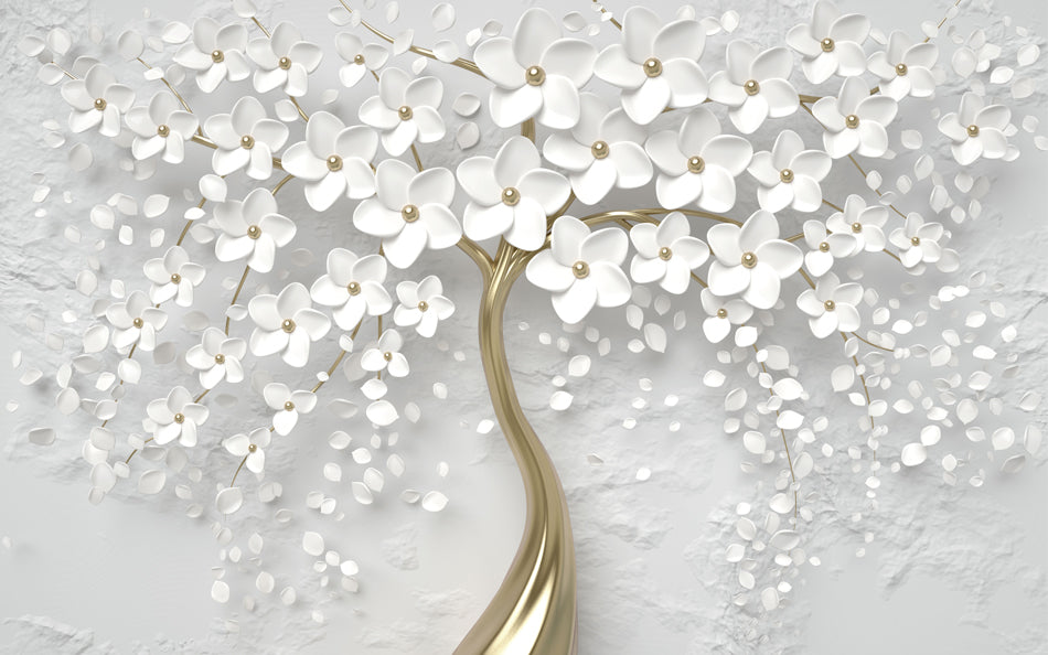 white blossom petals wallpaper mural for wall