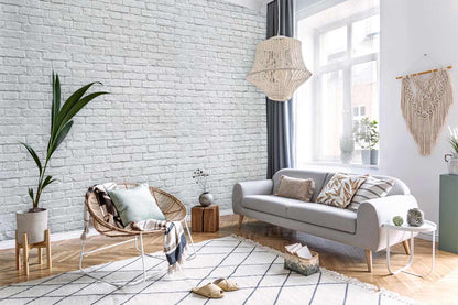 Modern White Brick Texture Mural Wallpaper in living room