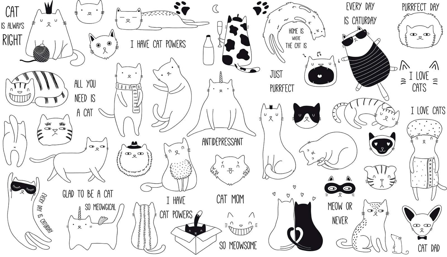 sketched cats animal wallpaper mural for room design