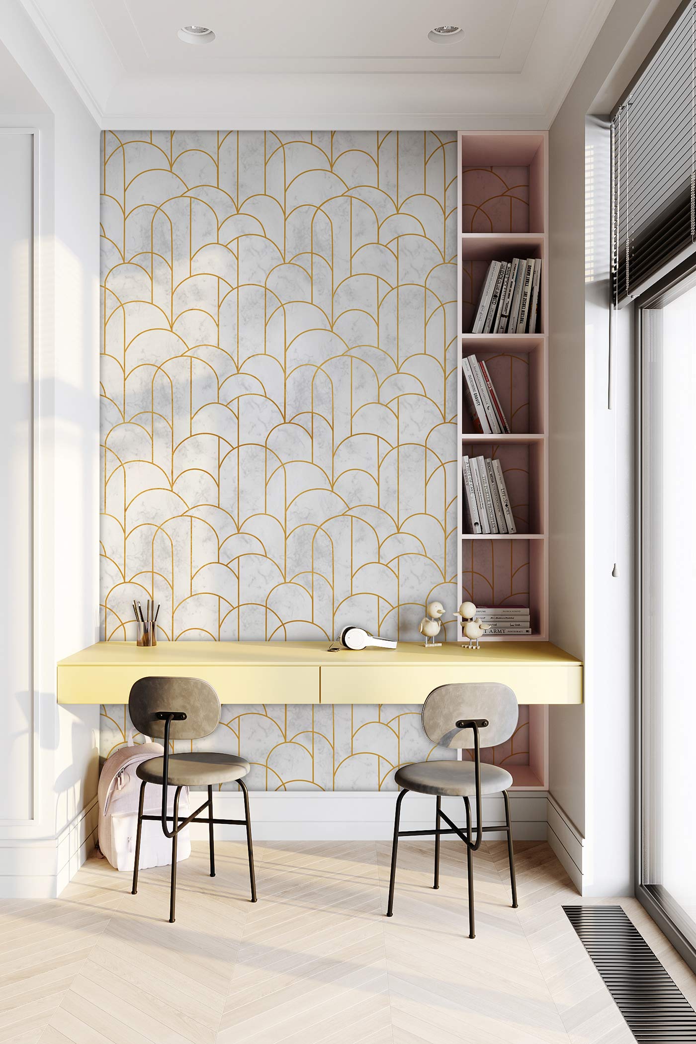 Elegant Gold Arch Geometric Mural Wallpaper