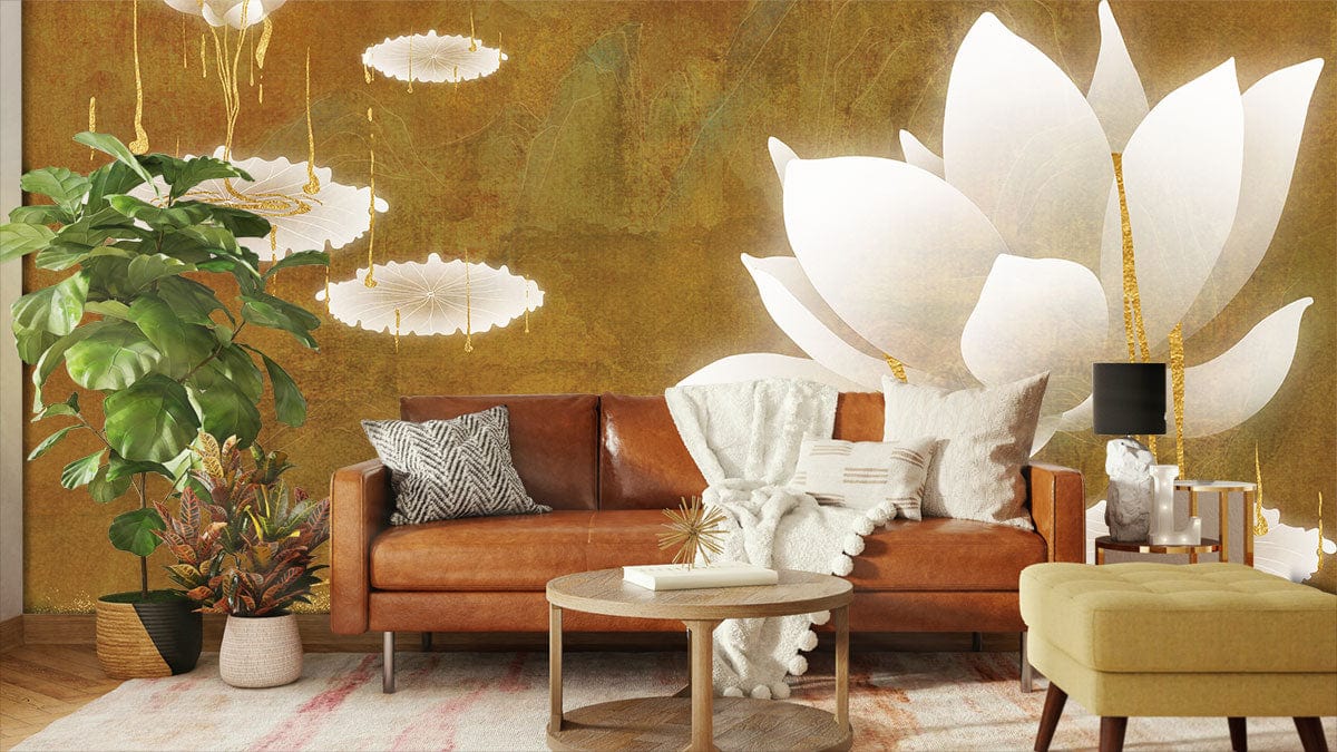 White Lotus Custom Flower Wallpaper Decoration Idea