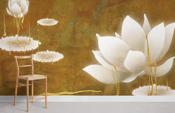 Elegant Gold Floral Botanical Wallpaper Mural