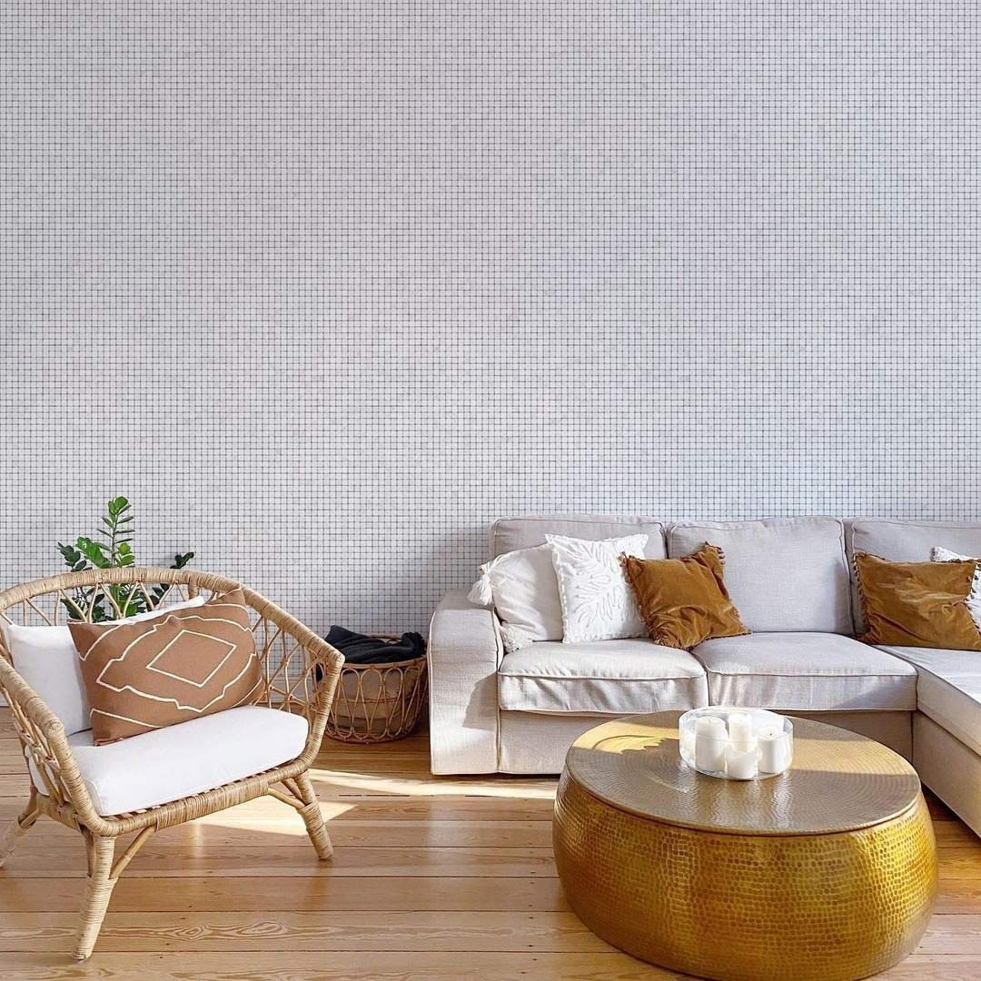 Living Room Wallpaper Mural Featuring a White Mosaic