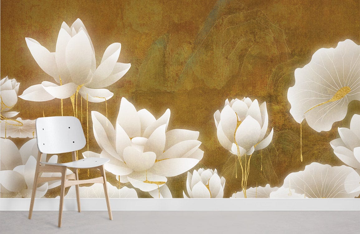 Gilt Lotus Flower Custom Wallpaper Room Decoration Idea