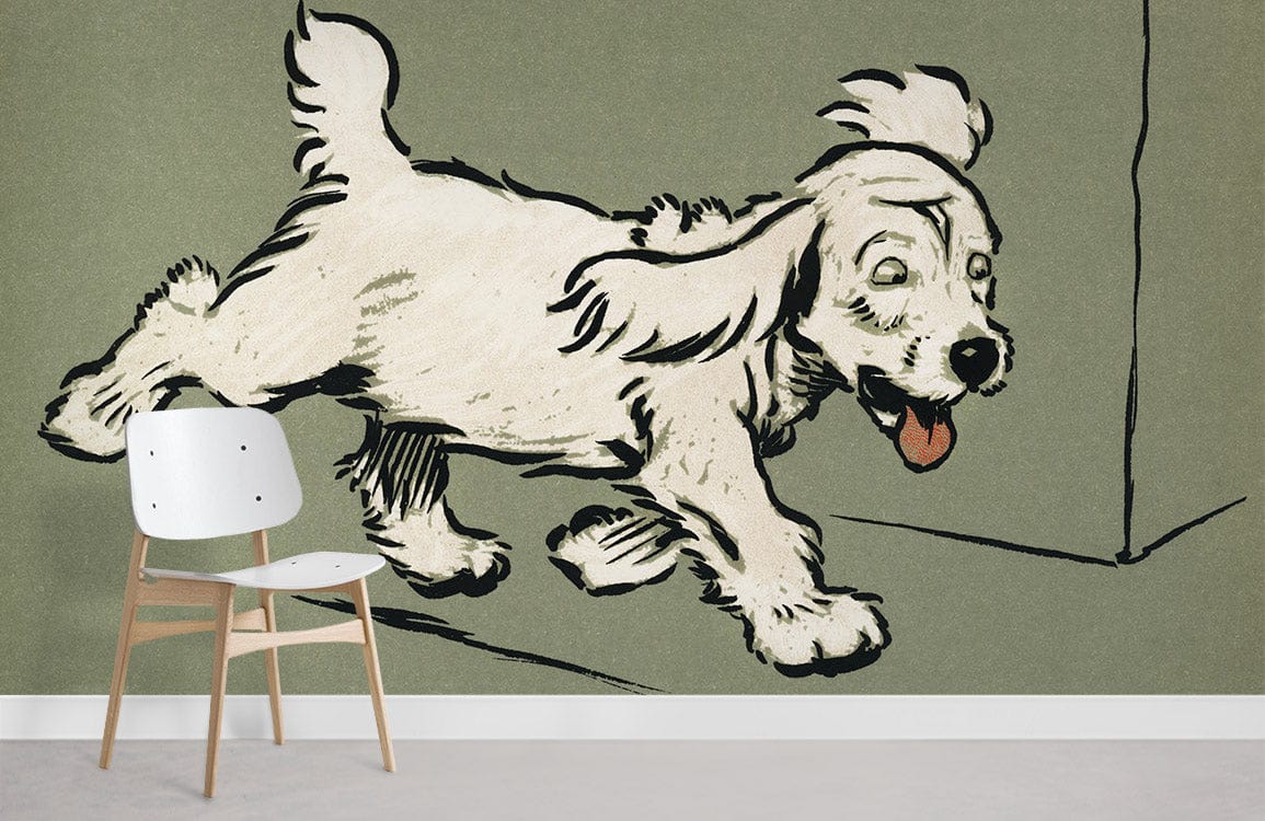 White Puppy Dog Wallpaper Mural Room