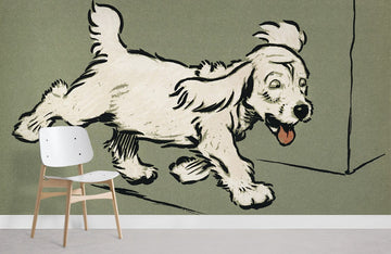 Vintage Whimsical Playful Dog Mural Wallpaper