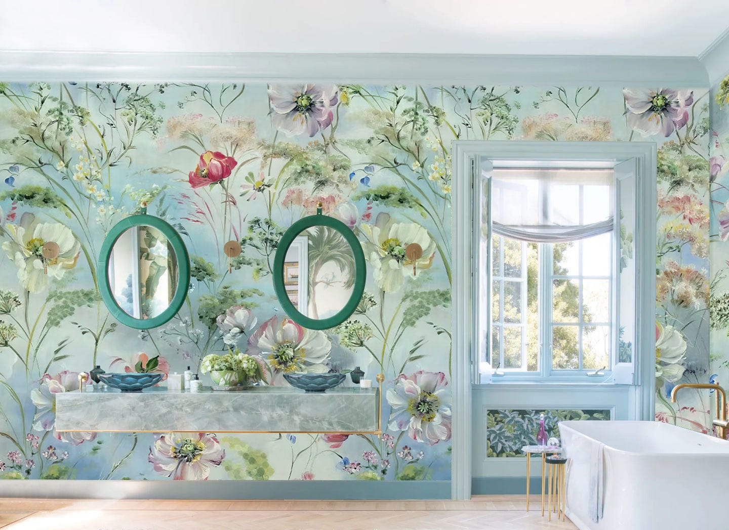 wild garden wallpaper mural bathroom decor