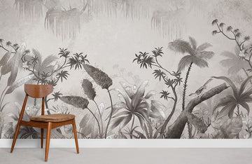 Tropical Greyscale Jungle Mural Wallpaper