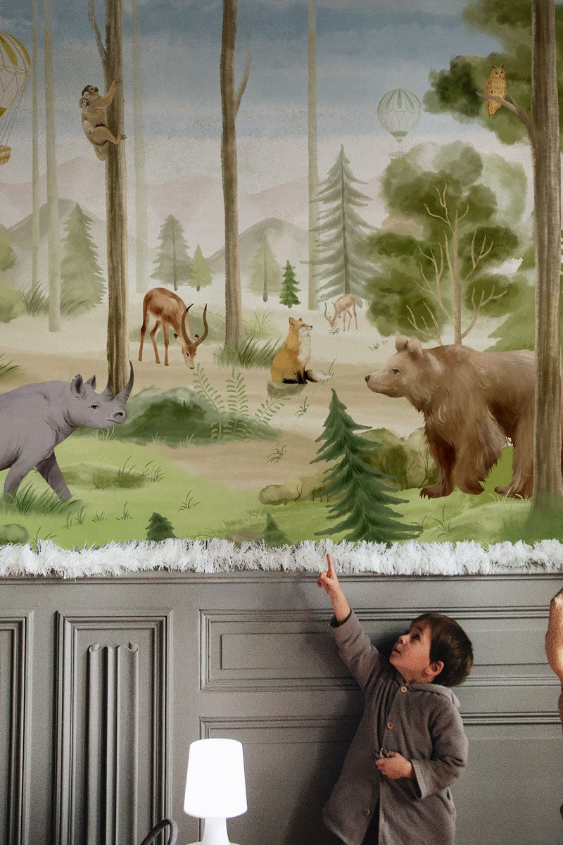 Wild Animals in a Forest Mural Wall Decal for the Foyer