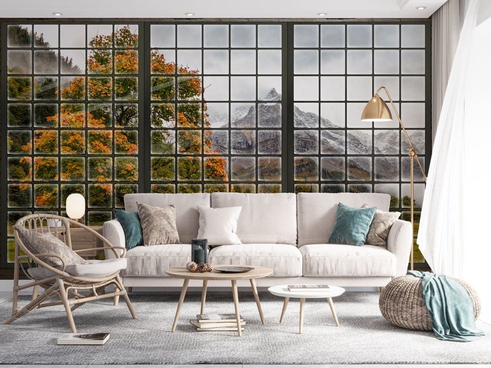 Wallpaper mural with Window Trees for use in Decorating the Living Room