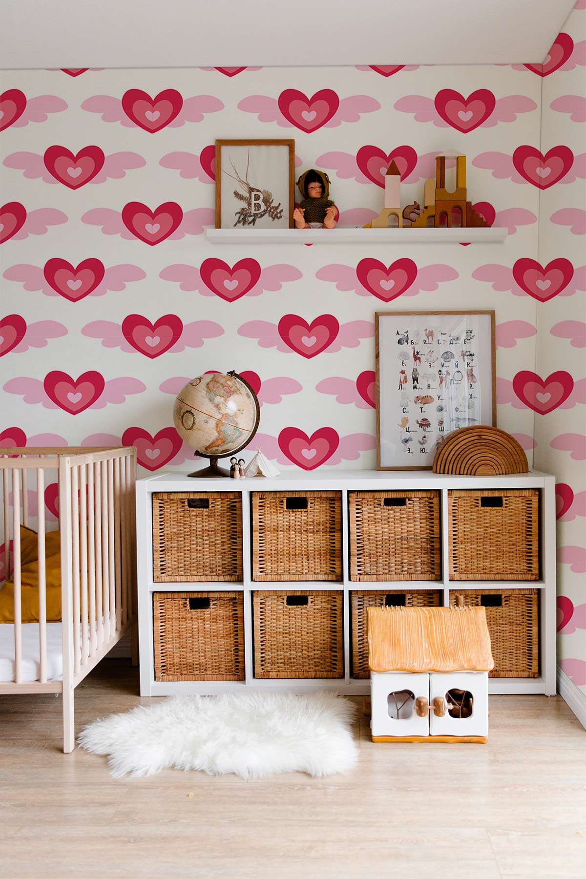 Flying Love repeated Pattern Wallpaper Mural for nursery Room