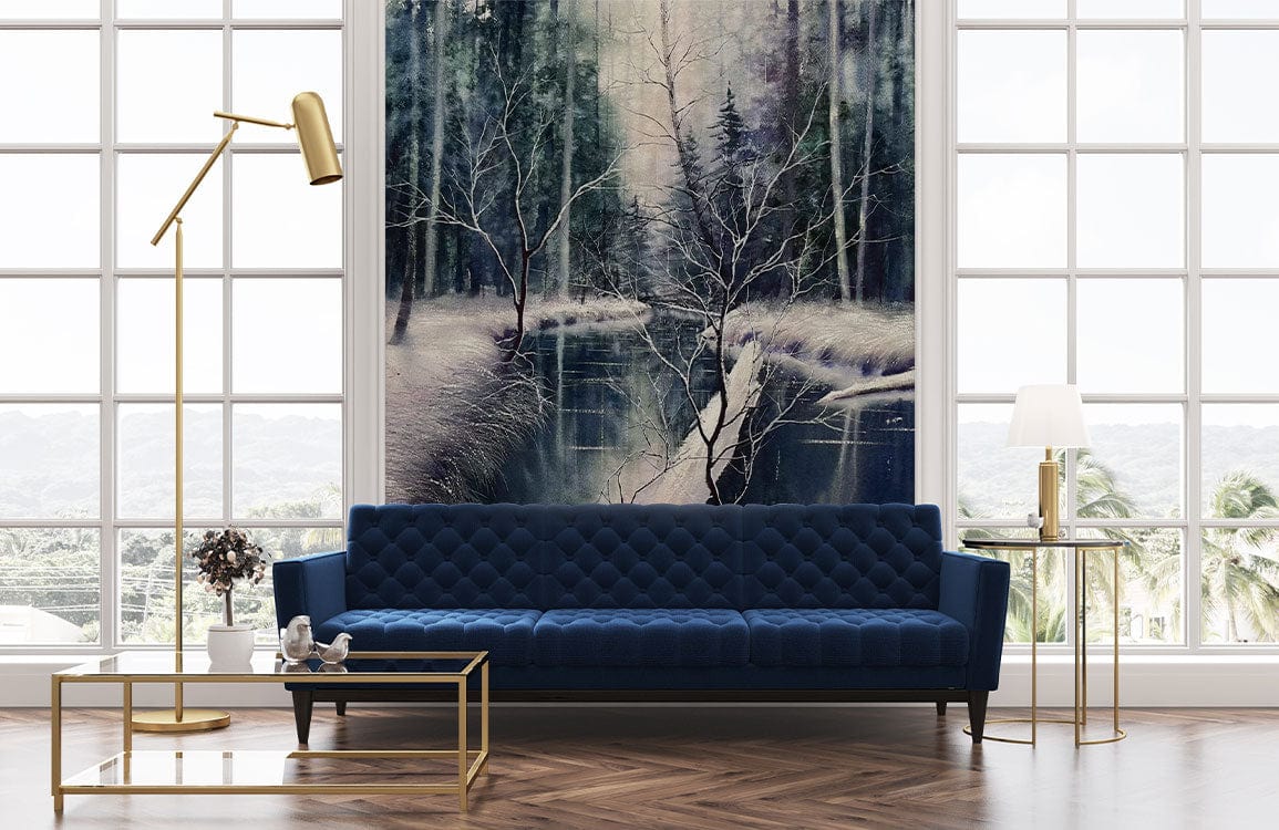 winter river wall mural hallway decoration