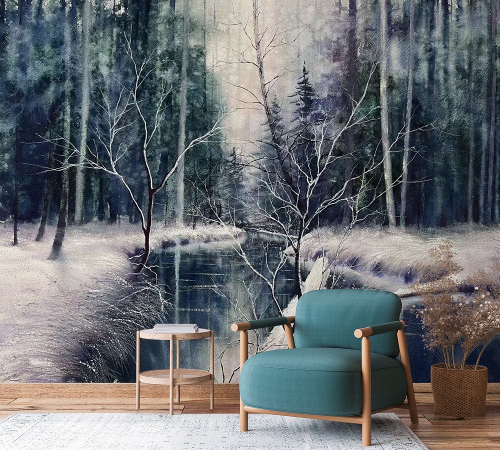 winter landscape wall mural lounge interior decoration