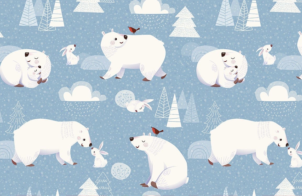 Charming Polar Bear Nursery Mural Wallpaper