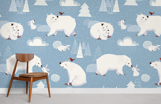 Winter Polar Bear Cartoon Animal Wall Murals Room