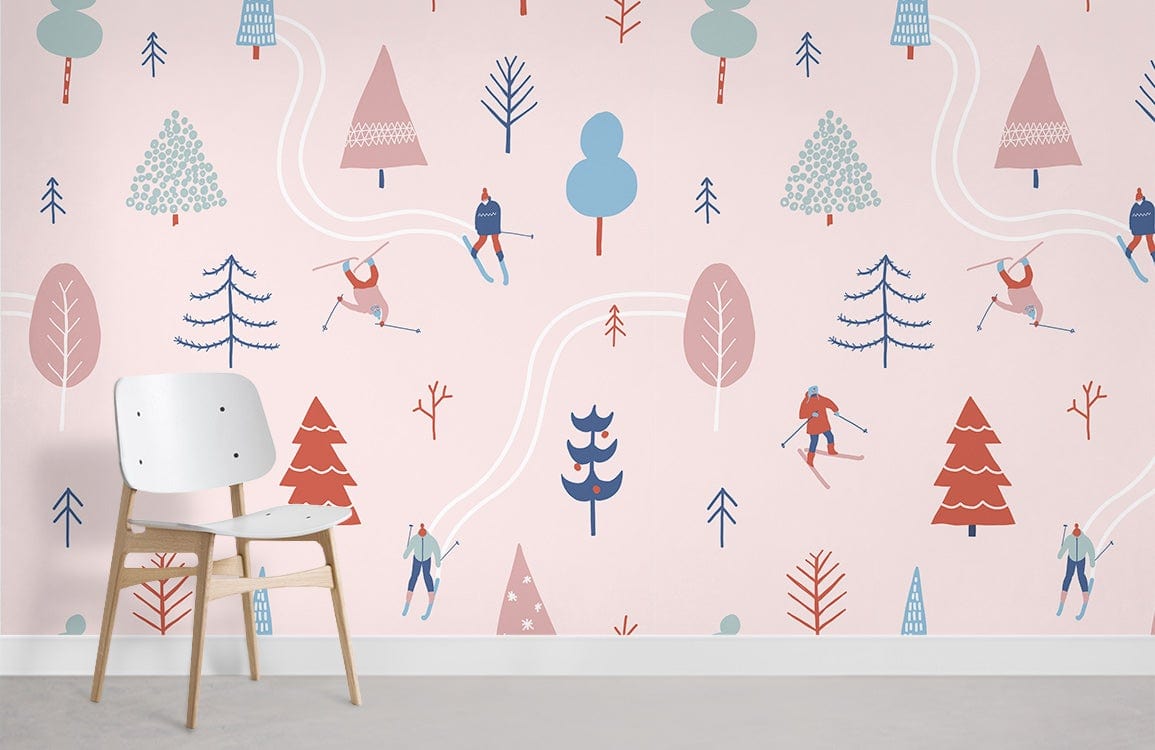 Winter Skiing Pink Theme Wallpaper Room