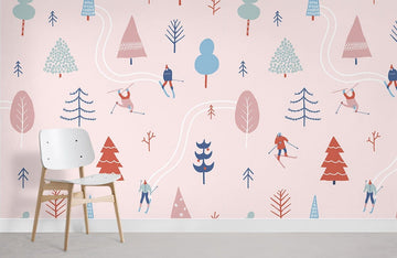 Whimsical Winter Sports Pattern Mural Wallpaper
