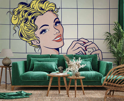 Retro Pop Art Bathing Beauty Mural Wallpaper in living room