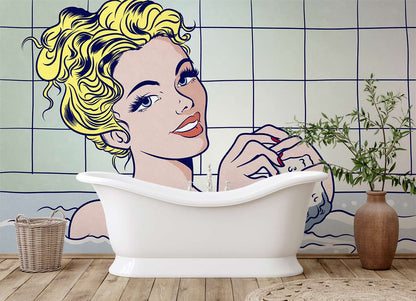 Retro Pop Art Bathing Beauty Mural Wallpaper in bathroom