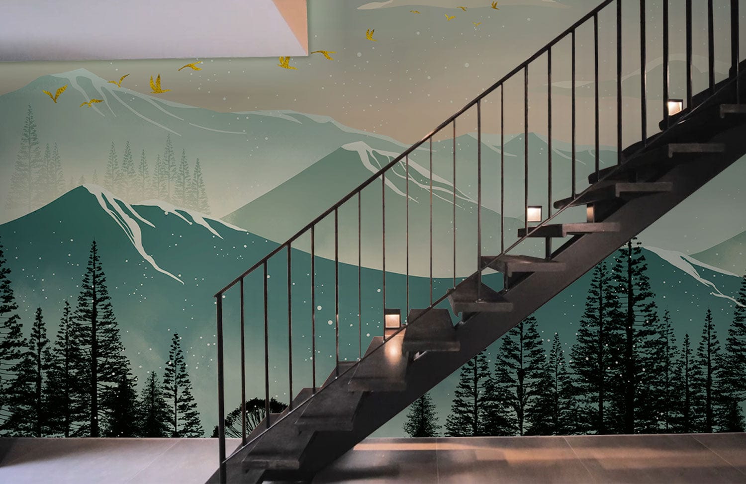 a bespoke design with a green mountain ombre wallpaper mural