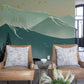 wallpaper design in the form of an ombre green mountain range with forest peaks adornment