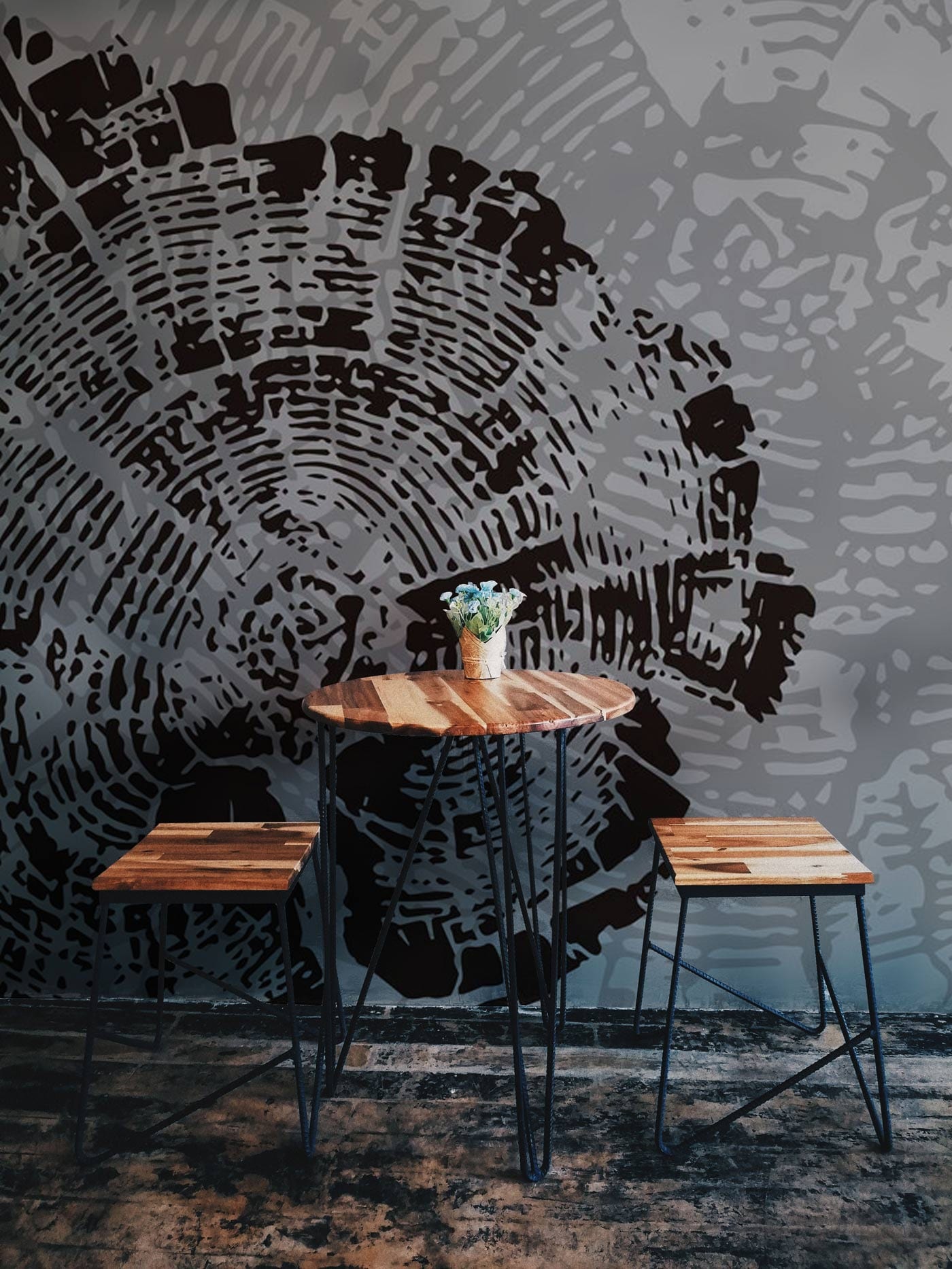 Dining Room Wall Mural with Abstract Wood Pattern Effect Wallpaper