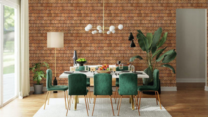 Warm Rustic Brick Pattern Mural Wallpaper in dining room