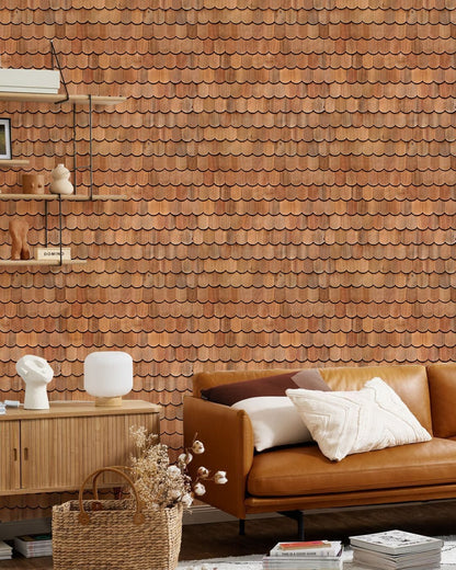 Warm Rustic Brick Pattern Mural Wallpaper in living room