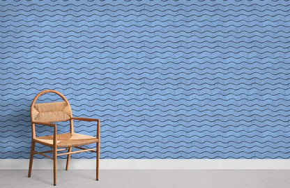 Modern Blue Geometric Wave Mural Wallpaper