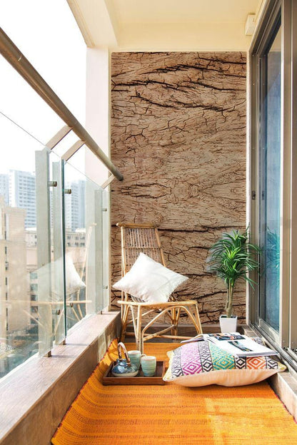 Rustic Natural Wood Grain Wallpaper in balcony