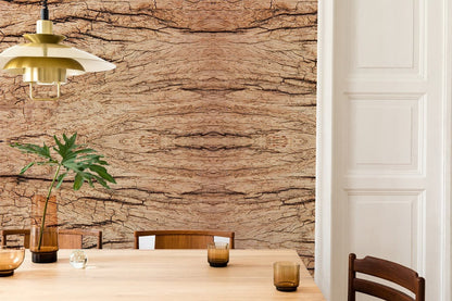 Rustic Natural Wood Grain Wallpaper in dining room