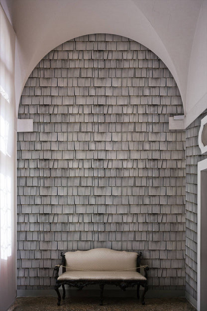 Modern Textured Geometric Gray Mural Wallpaper in entryway