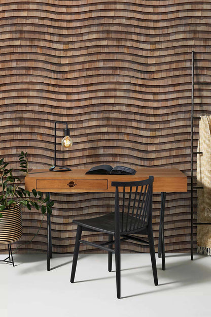 Geometric Wooden Waves Mural Wallpaper in office