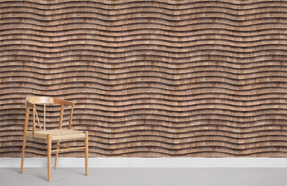 Geometric Wooden Waves Mural Wallpaper