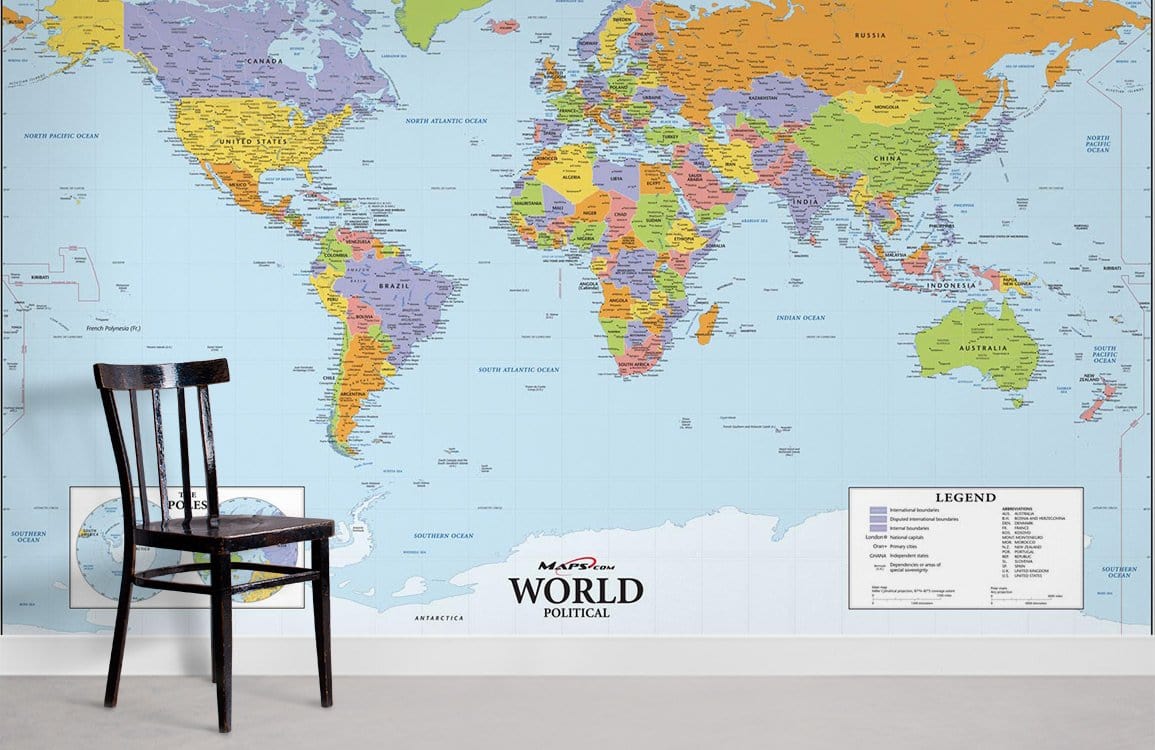 Colorful World Map Wall Mural in office