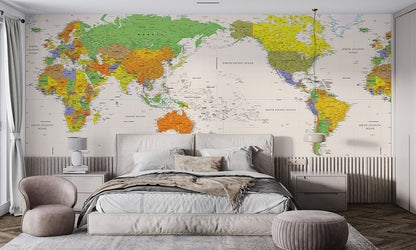 Colorful World Map Educational Wallpaper in bedroom