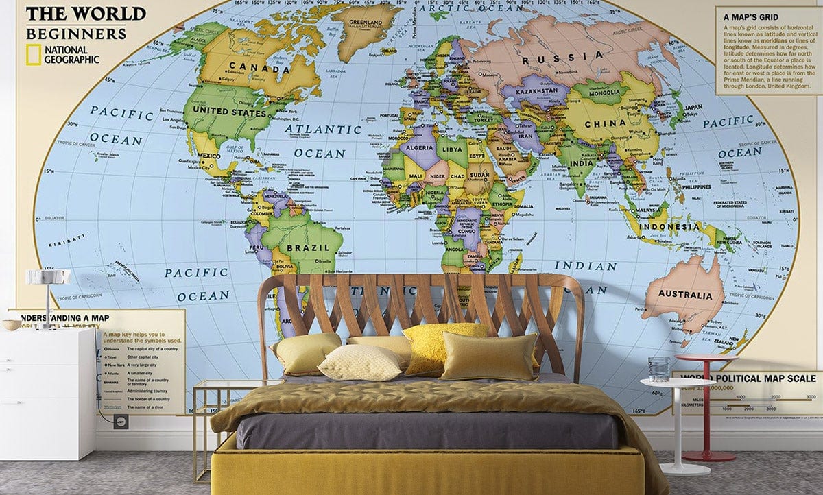 Educational World Map Kids Mural Wallpaper