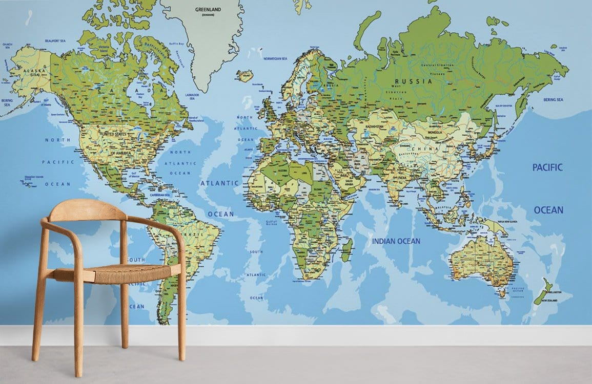 Educational World Map Wallpaper for Wall