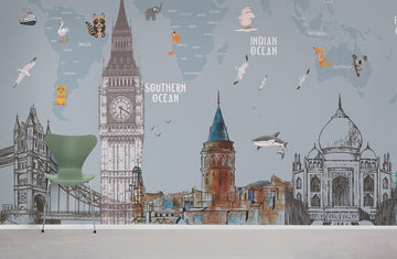 Adventure World Map Children's Mural Wallpaper