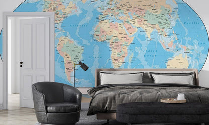 Educational World Map Mural for Wall in bedroom