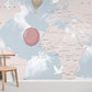 Wallpaper mural for home decoration with a pastel cartoon globe map.