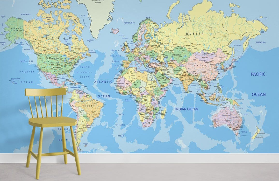 Vintage World Map Bedroom Mural Wallpaper in study room